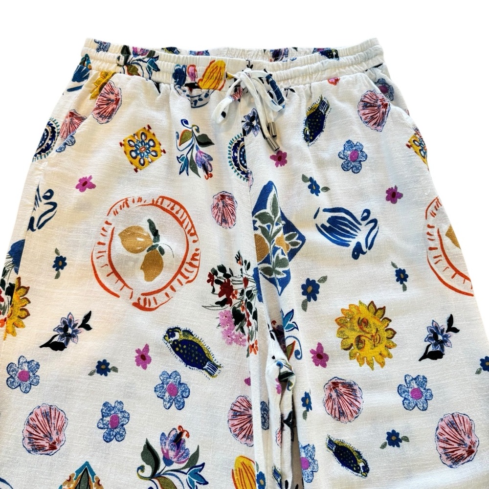 Label Of Love Anthropologie Womens M Tropical Wide Leg Linen Blend Resort Pants - Picture 6 of 16